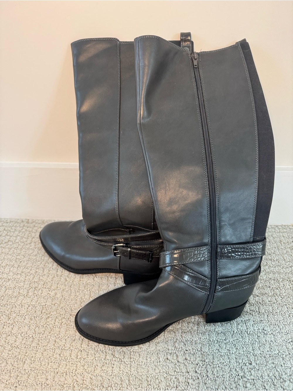 Bandolino Noles Gray Leather Knee-High Riding Boots